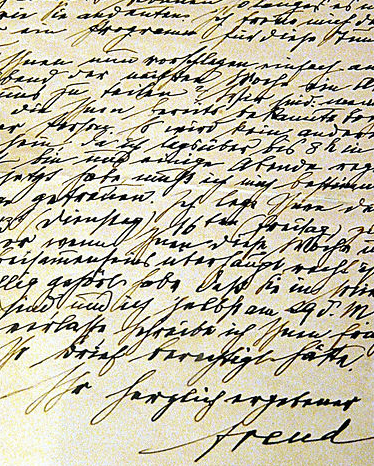 Photo : Lettre manuscrite de Freud exposée au Sigmund Freud Museum à Vienne